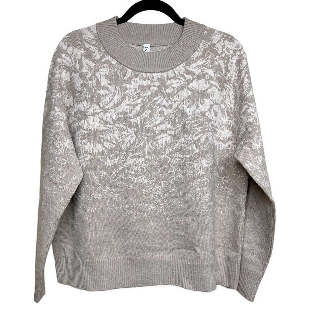 ATHLETA Jacquard Crew Sweater Frosted Floral Cream Merino Wool Size Medium